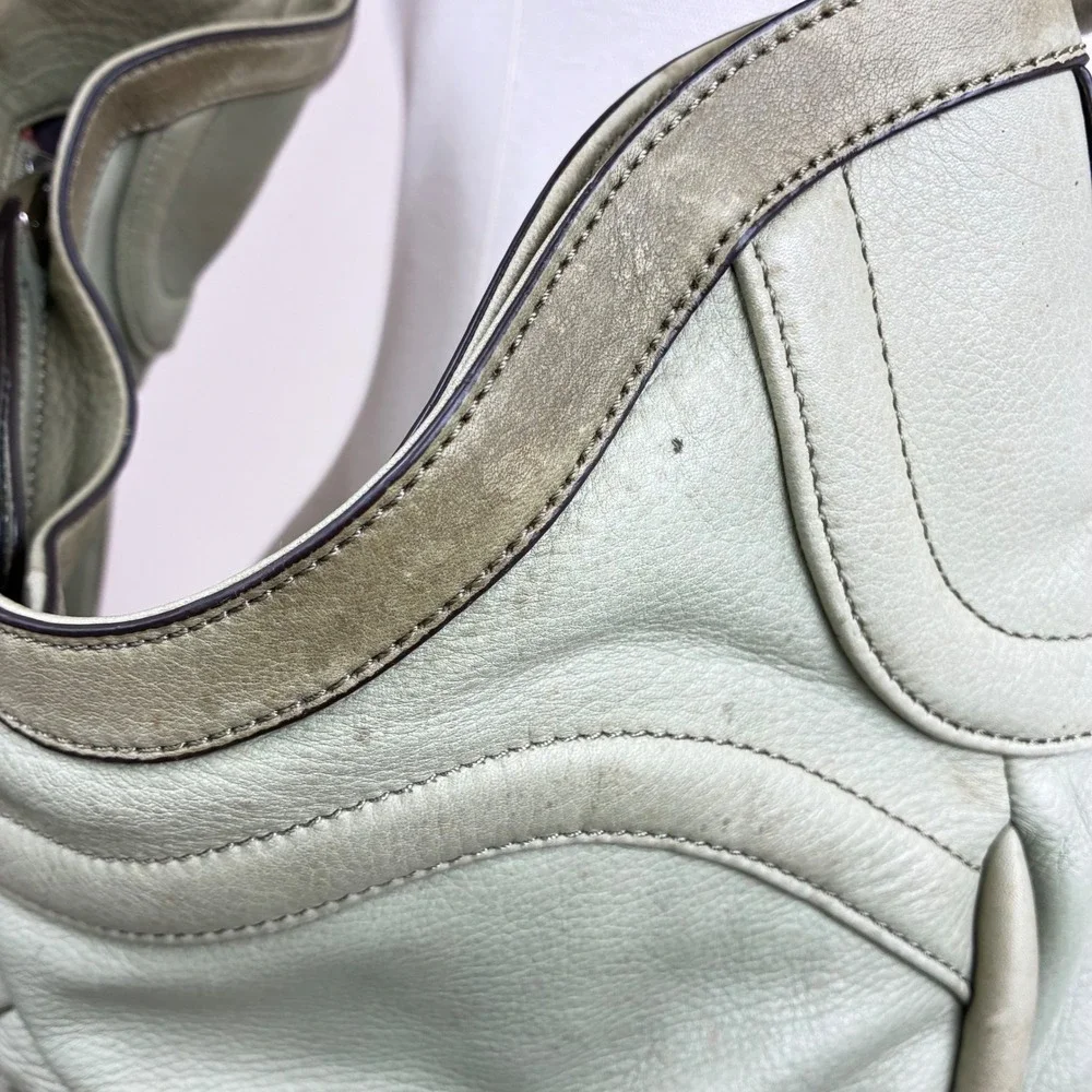 B. Makowsky Shoulder Bag Oversized Genuine Leather Mint Green Slouchy Boho Hobo